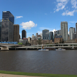The Brisbane River and the CBD on a fine and cloudy day.