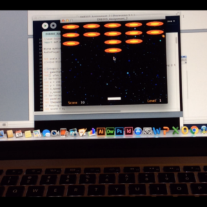 A cross between Space Invaders and Blocks.